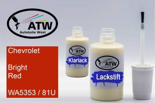 Chevrolet, Bright Red, WA5353 / 81U: 20ml Lackstift + 20ml Klarlack - Set, von ATW Autoteile West.